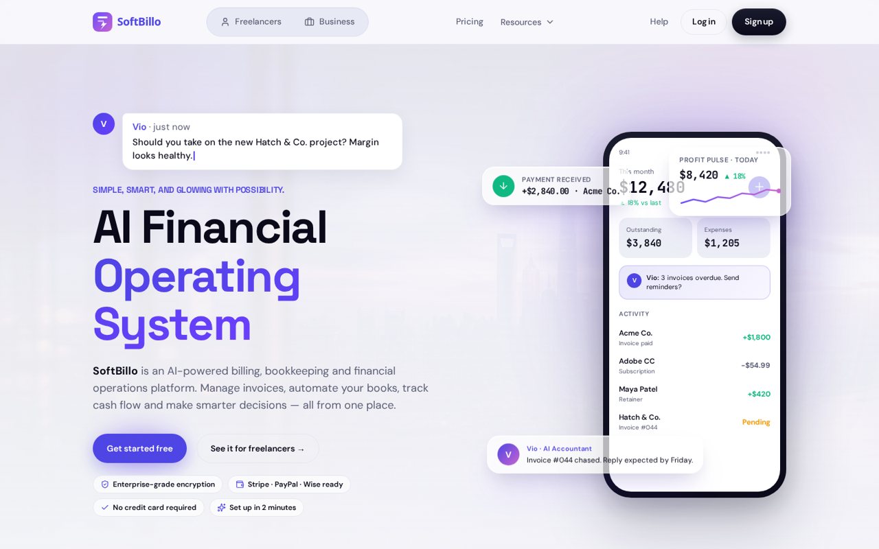SoftBillo — live site preview